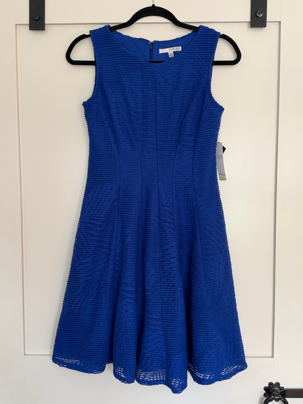 Studio One Royal Blue Textured Fit-and-Flare Dress